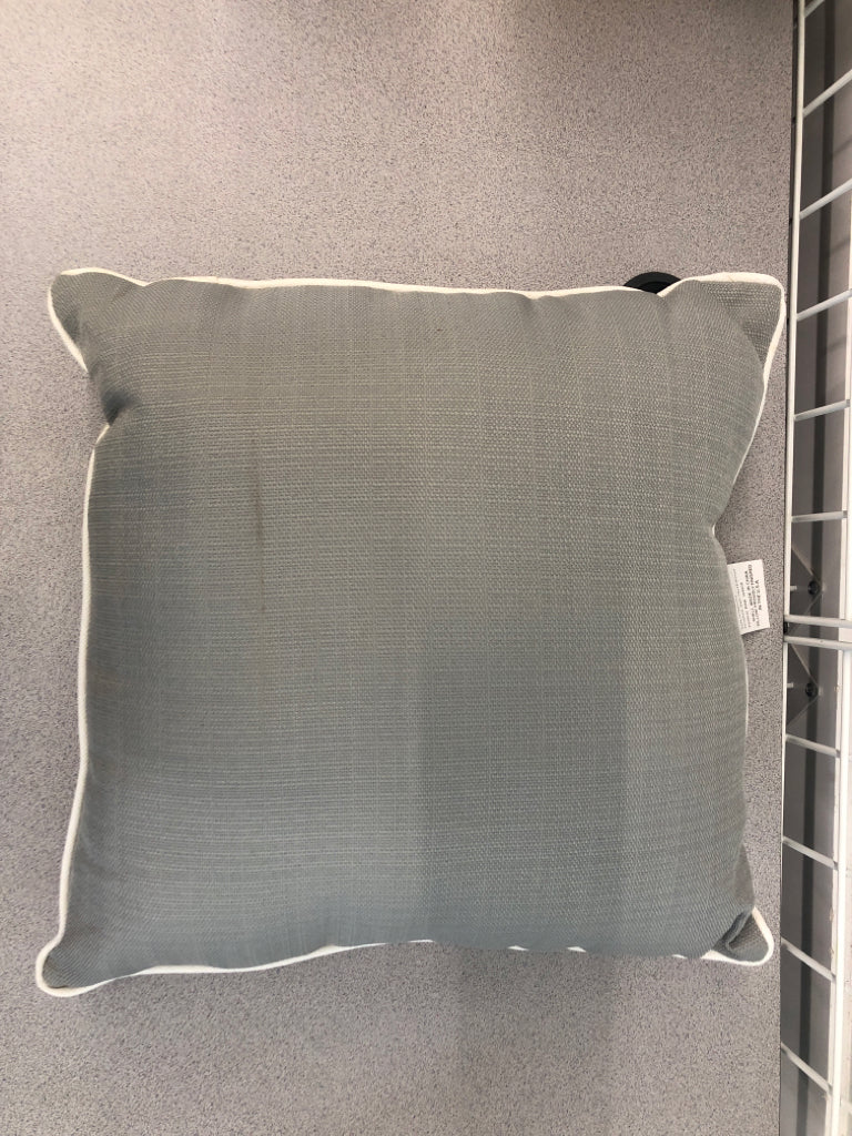 GRAY PILLOW W/WHITE TRIM.