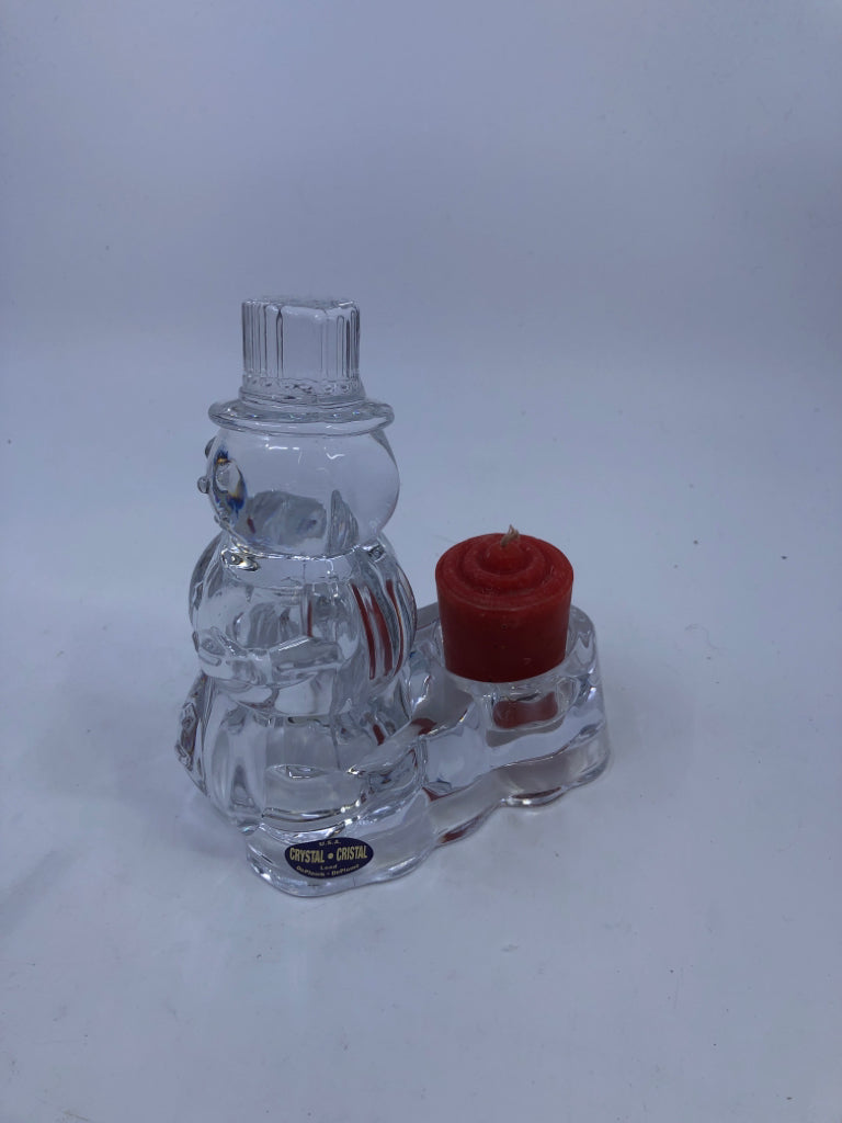 HEAVY CRYSTAL SNOWMAN VOTIVE HOLDER.