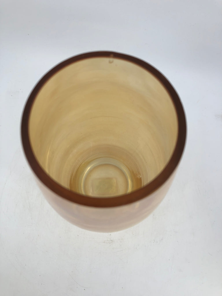 METALLIC/AMBER GLASS VASE.
