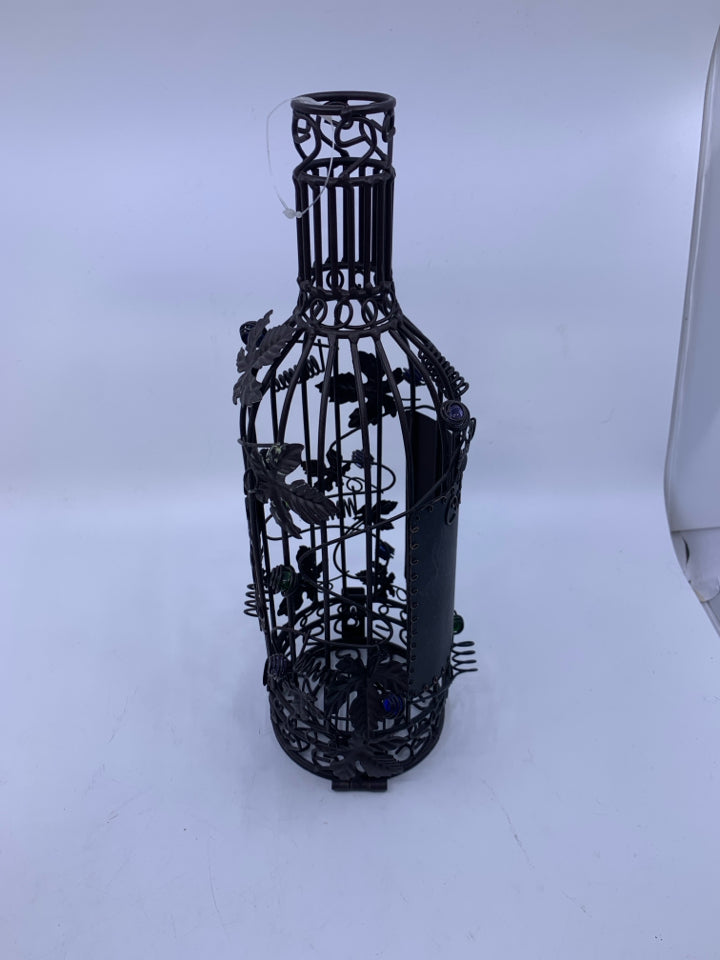 METAL WINE BOTTLE SHAPED CORK HOLDER.