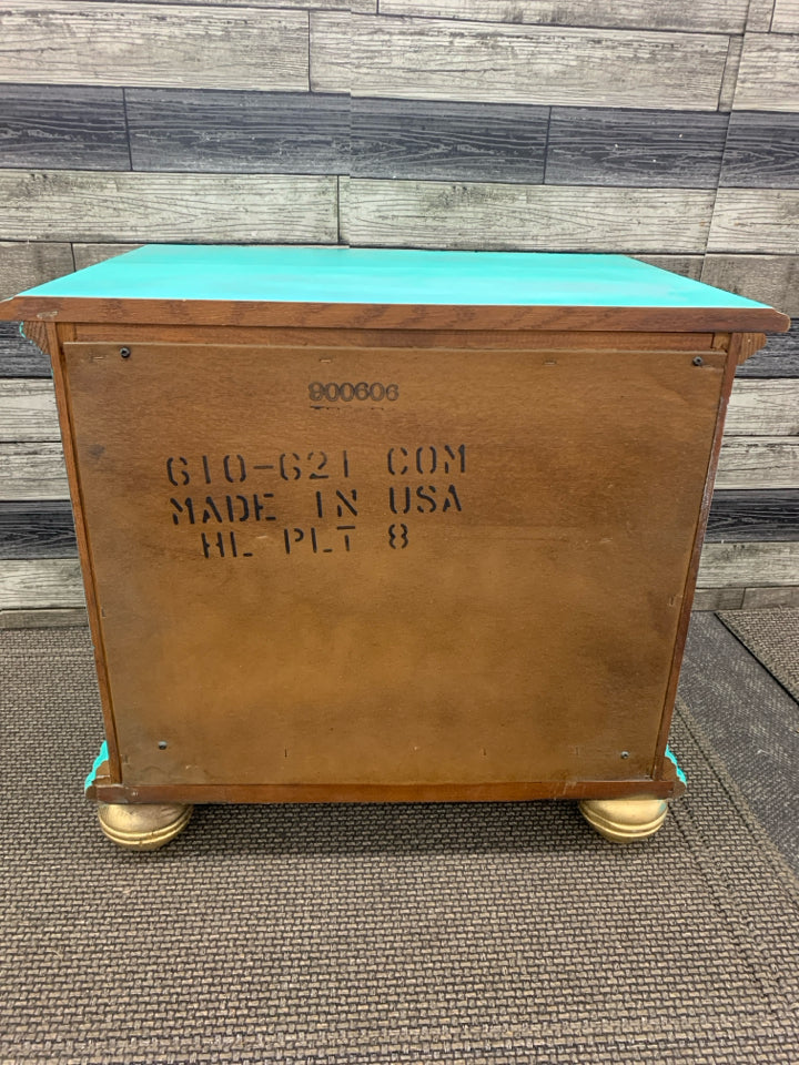 BRIGHT TEAL 2 DRAWER NIGHT STAND.