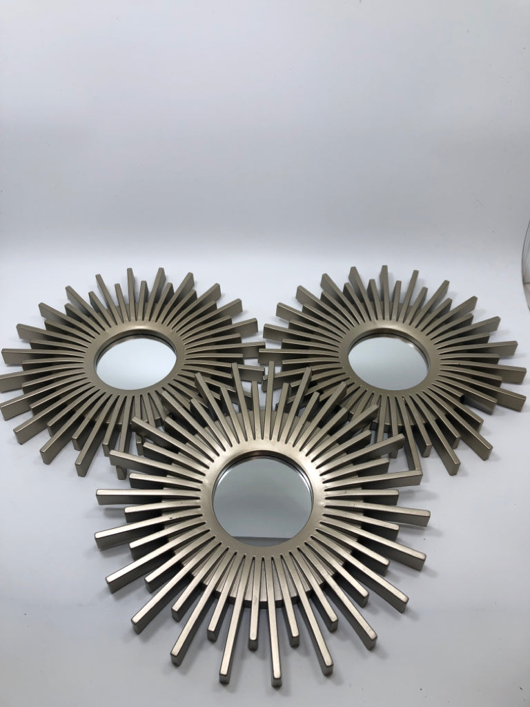 3 SUNBURST SILVER WALL MIRRORS.