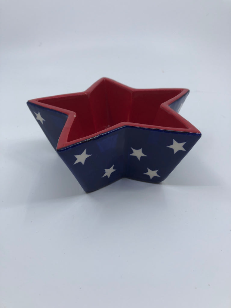 RED WHITE AND BLUE STAR SHAPED BOWL.