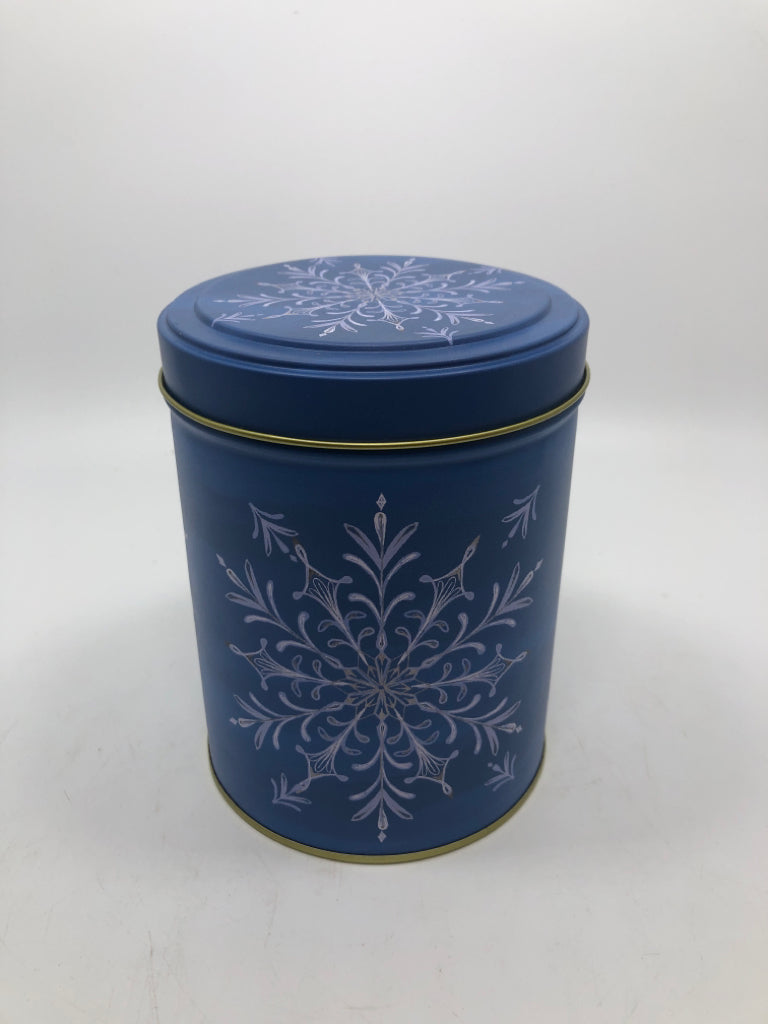 BLUE/WHITE SNOWFLAKE TINE CAN.