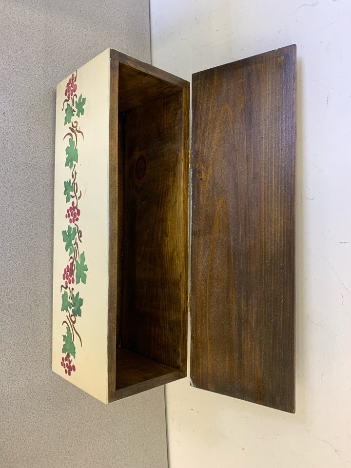 SMALL HAND PAINTED GRAPE CHEST W DARK WOOD TOP.