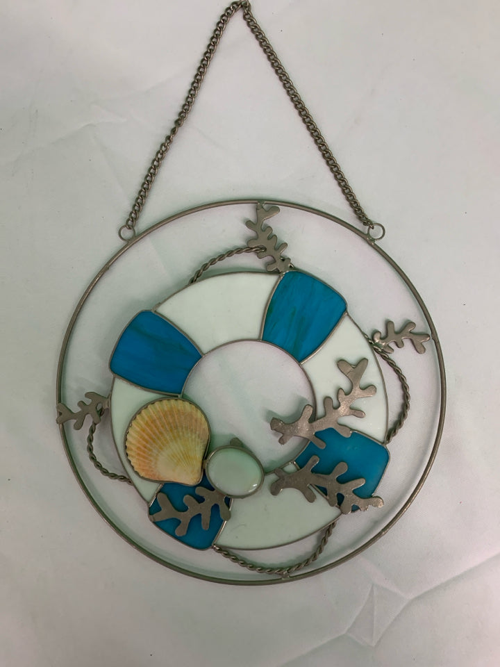 STAINED GLASS LIFE PRESERVER WALL ART.