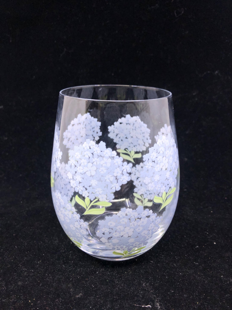 BLUE HYDRANGEA DRINKING GLASS.