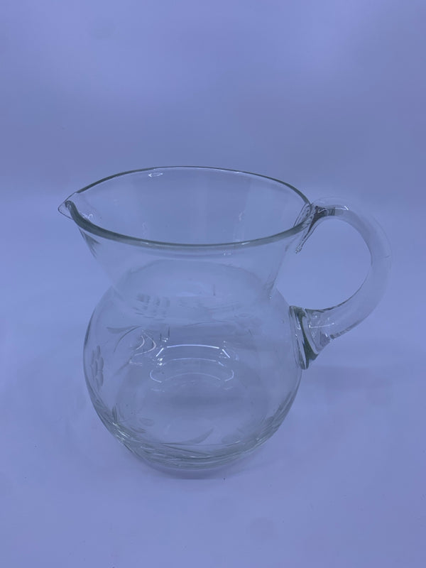 ETCHED GLASS SHORT PITCHER.