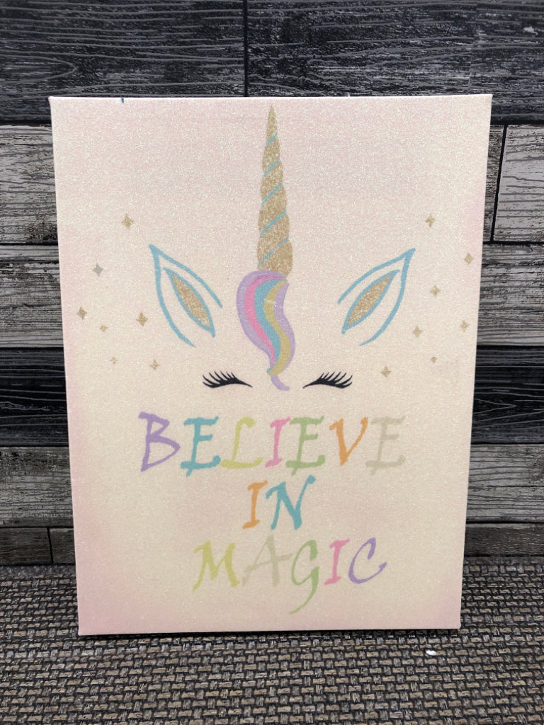 UNICORN BELIEVE IN MAGIC GLITTER CANVAS.