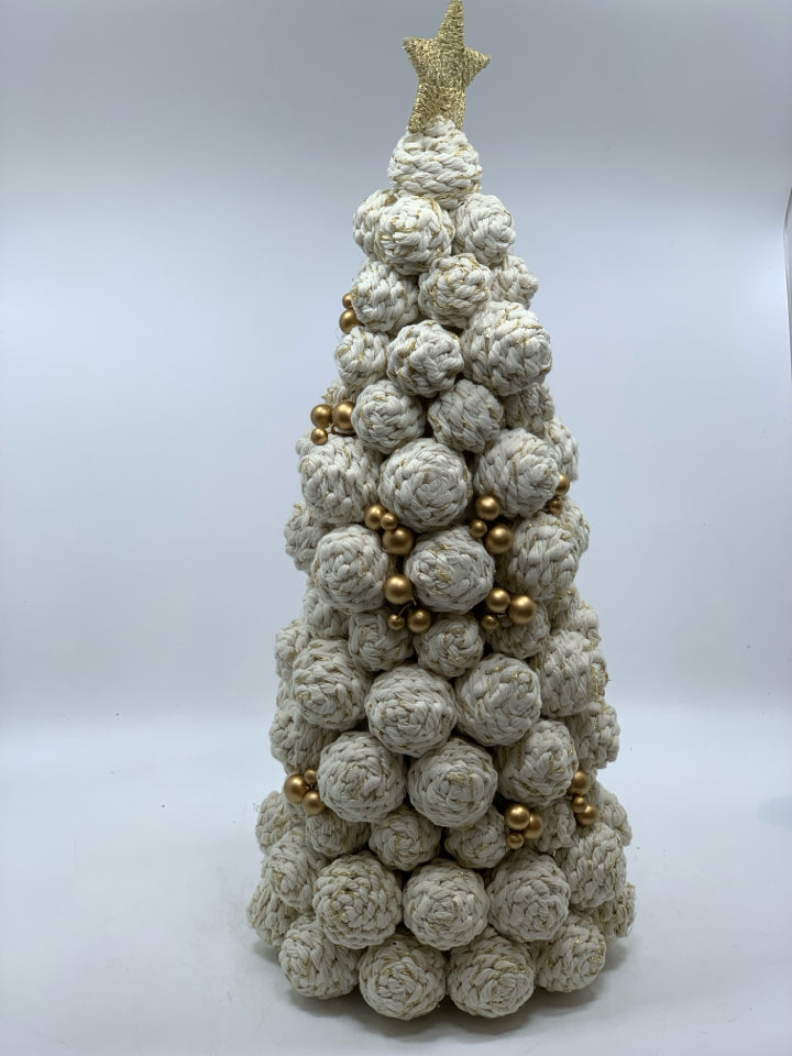 WOVEN MACRAME BALL TREE W/GOLD STAR.