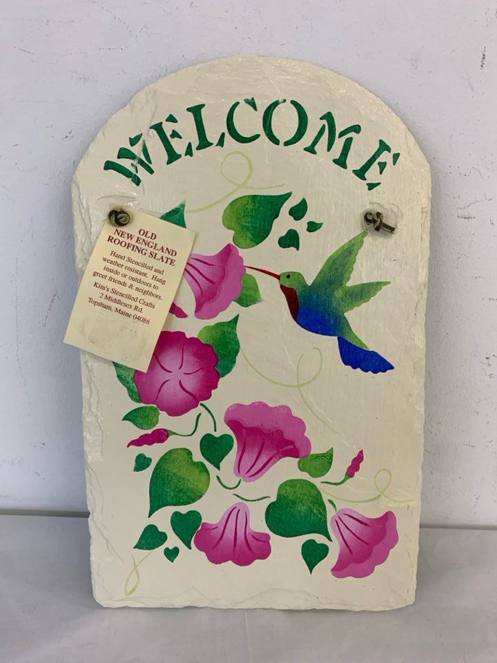 WELCOME HUMMINGBIRD SLATE WALL HANGING.