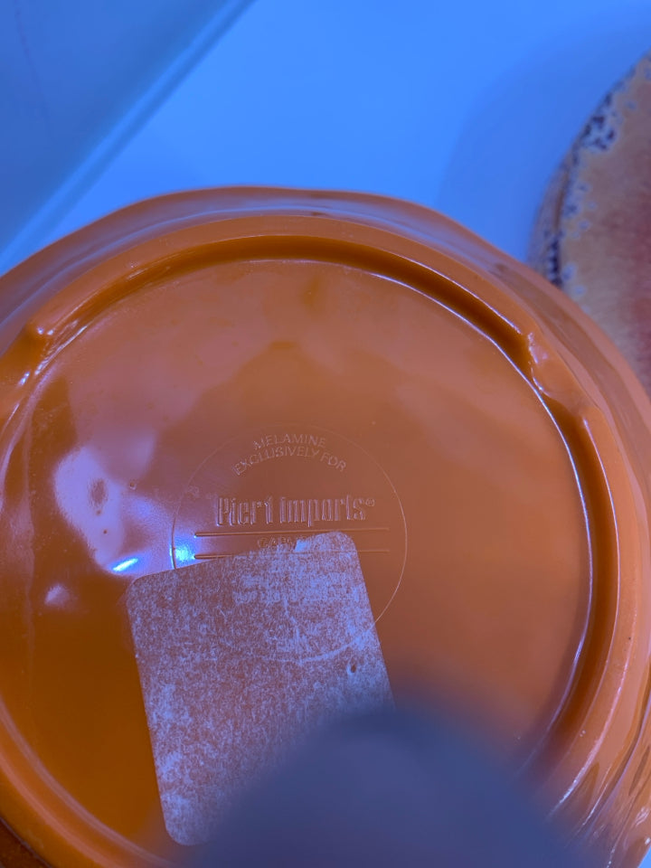 18PC PIER 1 ORANGE CRACKLE MELAMINE DINNER SVC FOR 6.