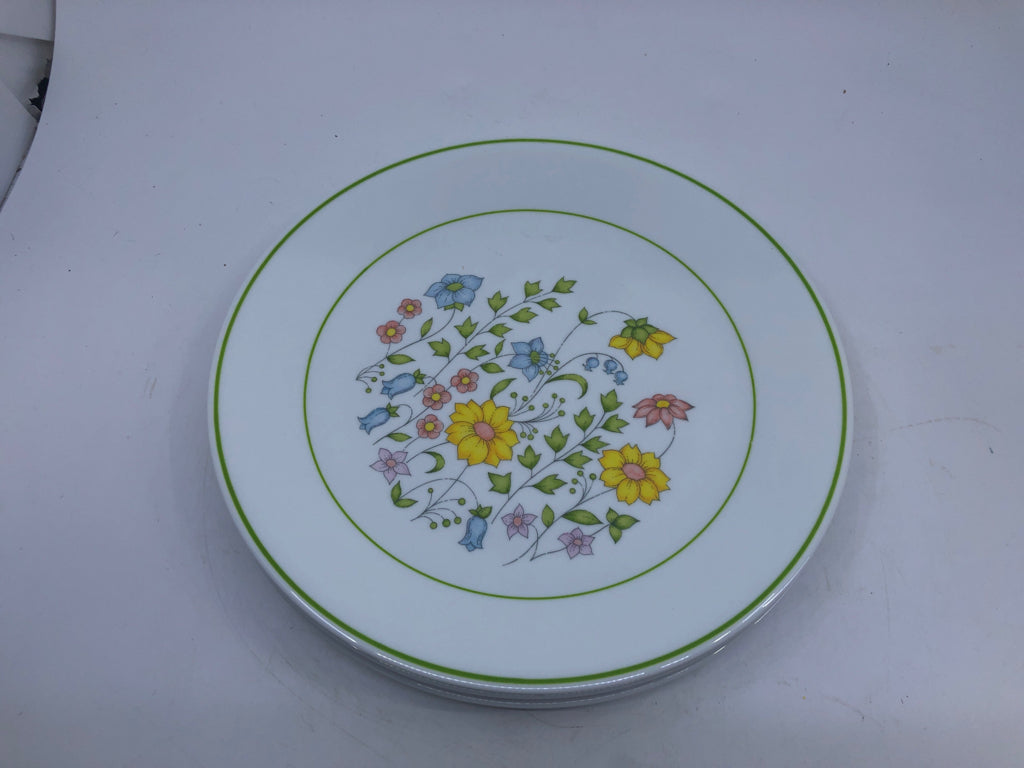6 YELLOW FLORAL CORELLE DINNER PLATES.