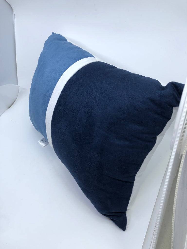 TWO TONED BLUE RECTANGLE PILLOW W WHITE.