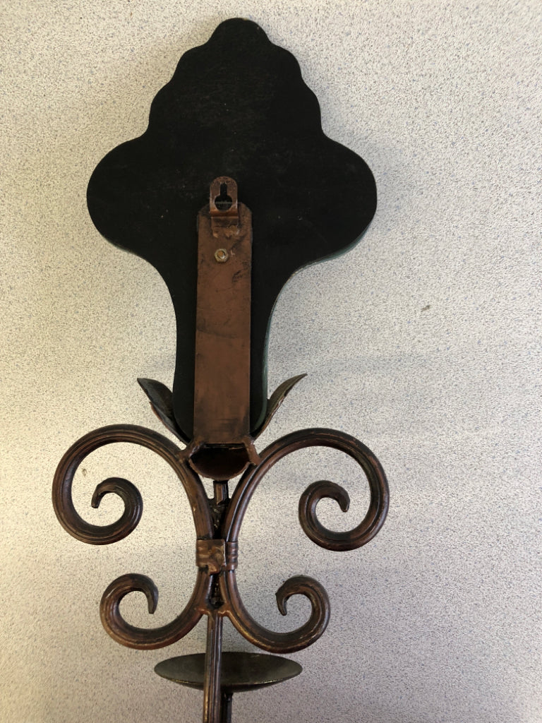 BRONZE MIRRORED SCROLL WALL SCONCE.