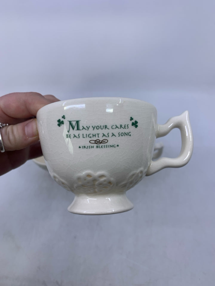 3 FOOTED IRISH BLESSING TEA CUPS.