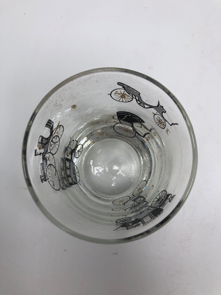 4 VTG HORSELESS CARRIAGE ROCKS GLASSES.