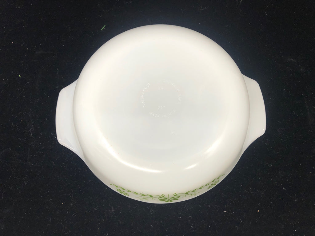 VTG GREEN FLORAL CASSEROLE DISH.