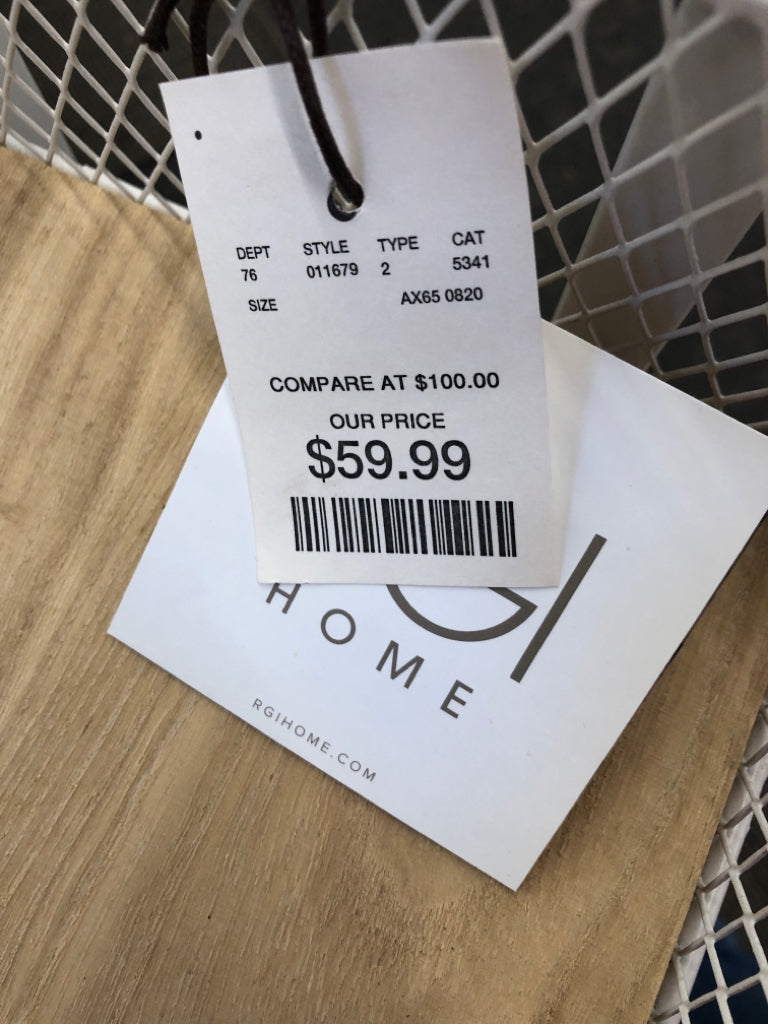 WHITE WIRE CART ON WHEELS W/WOOD SHELVES RGI HOME.