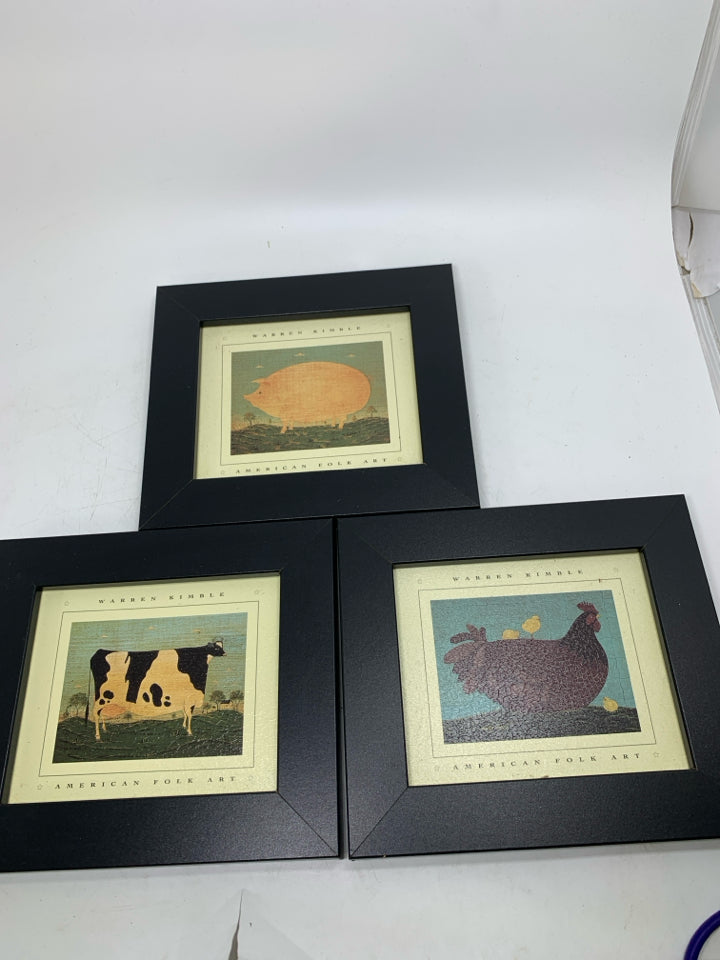 3 SMALL PIG CHICKEN COW WALL HANGINGS.
