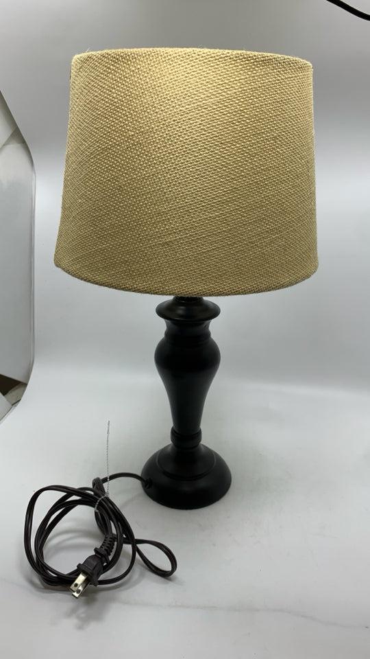SM BLACK LAMP W/CANVAS SHADE.