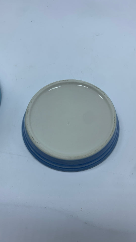 BLUE/GREEN/YELLOW CERAMIC PLANTER W/DISH.