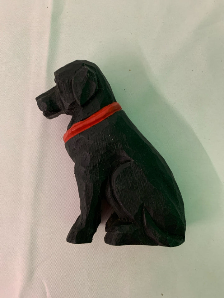 BLACK WOOD CARVED BLACK LAB DOG.
