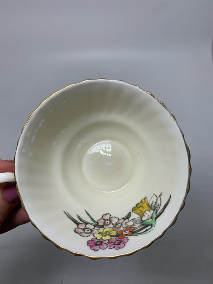 ASSORTED FLOWERS W/ GOLD RIM.