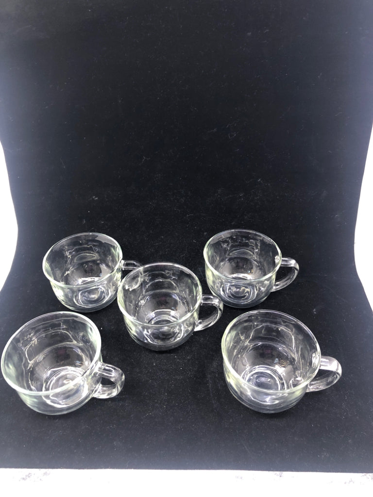 5 PC CLEAR GLASS MUGS.