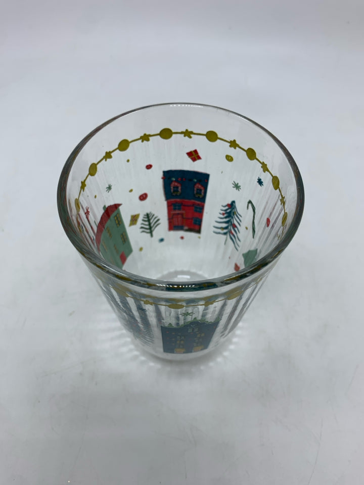 4 CHRISTMAS/WINTER THEMED RIBBED GLASSES.