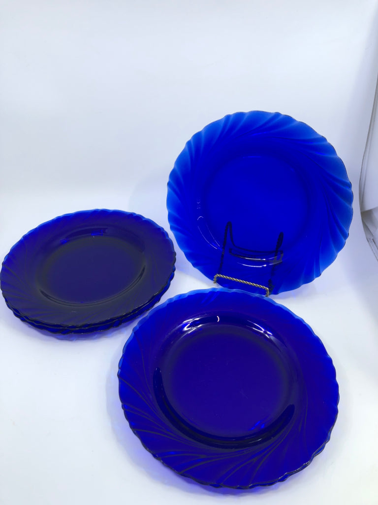 6 COBALT BLUE PLATES W/WAVY EDGE.