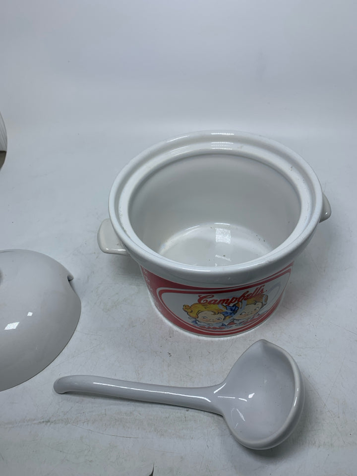 VTG SOUP TUREEN KIDS SMELLS TOMATO SOUP LID & LADLE.