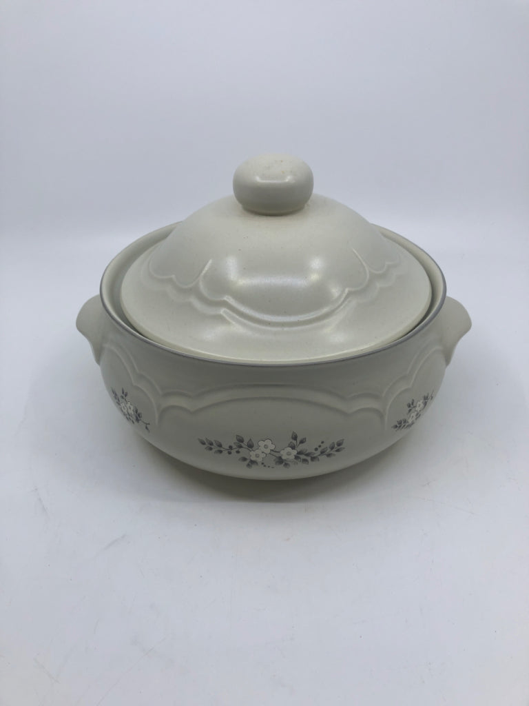 WHITE FLORAL COVERED SERVER.