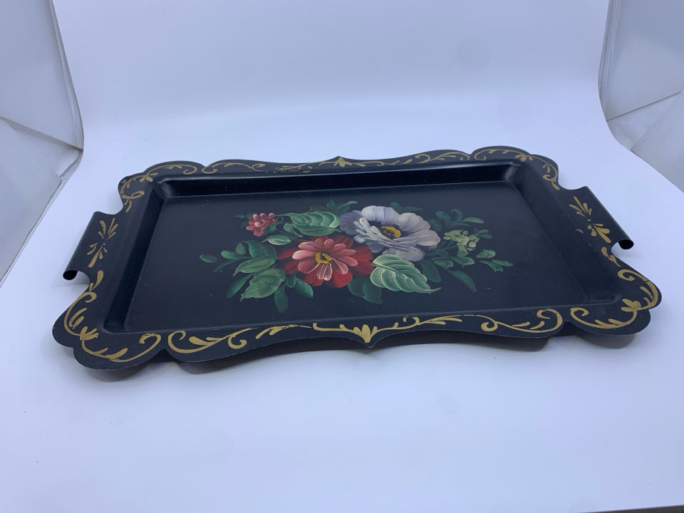 VTG BLACK PAINTED TRAY.