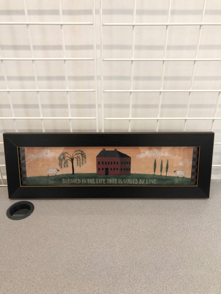 BLESSED IS THE LIFE PRIMITIVE FARM WALL HANGING.