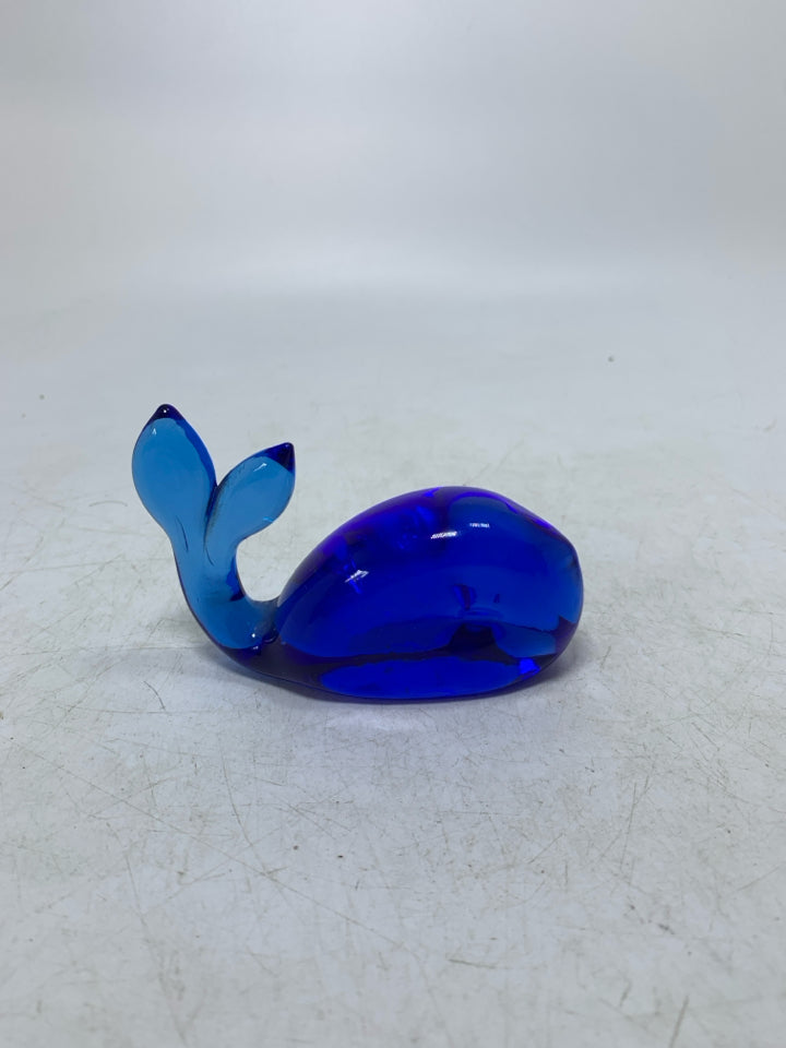 COBALT BLUE BLOWN GLASS WHALE.