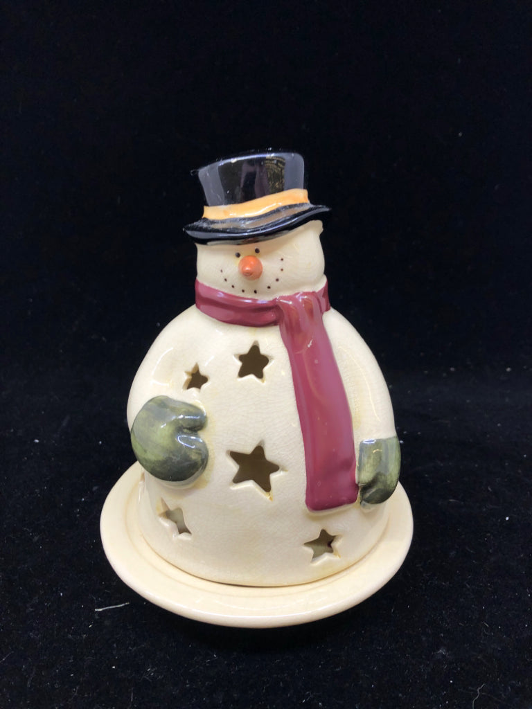 2PC SNOWMAN TEA LIGHT HOLDER.