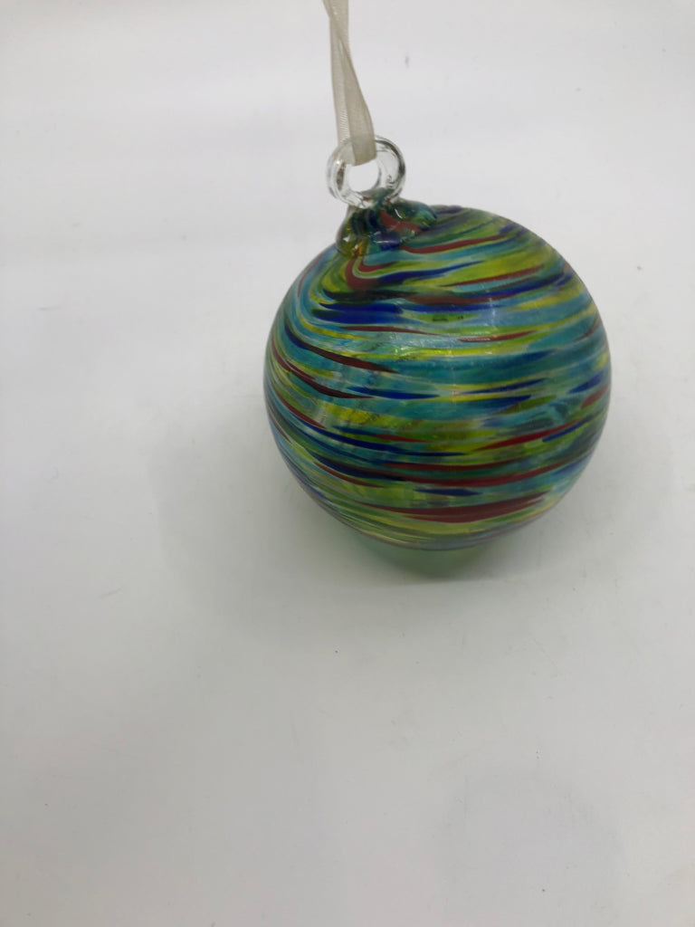 TINTED COLORFUL BLOWN GLASS ORNAMENT.