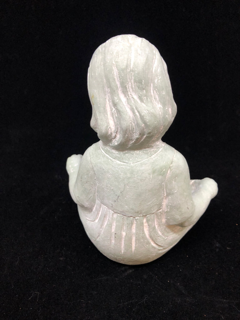 ISABEL BLOOM EMMA GIRL W/DAISIES BLUE CONCRETE FIGURINE.