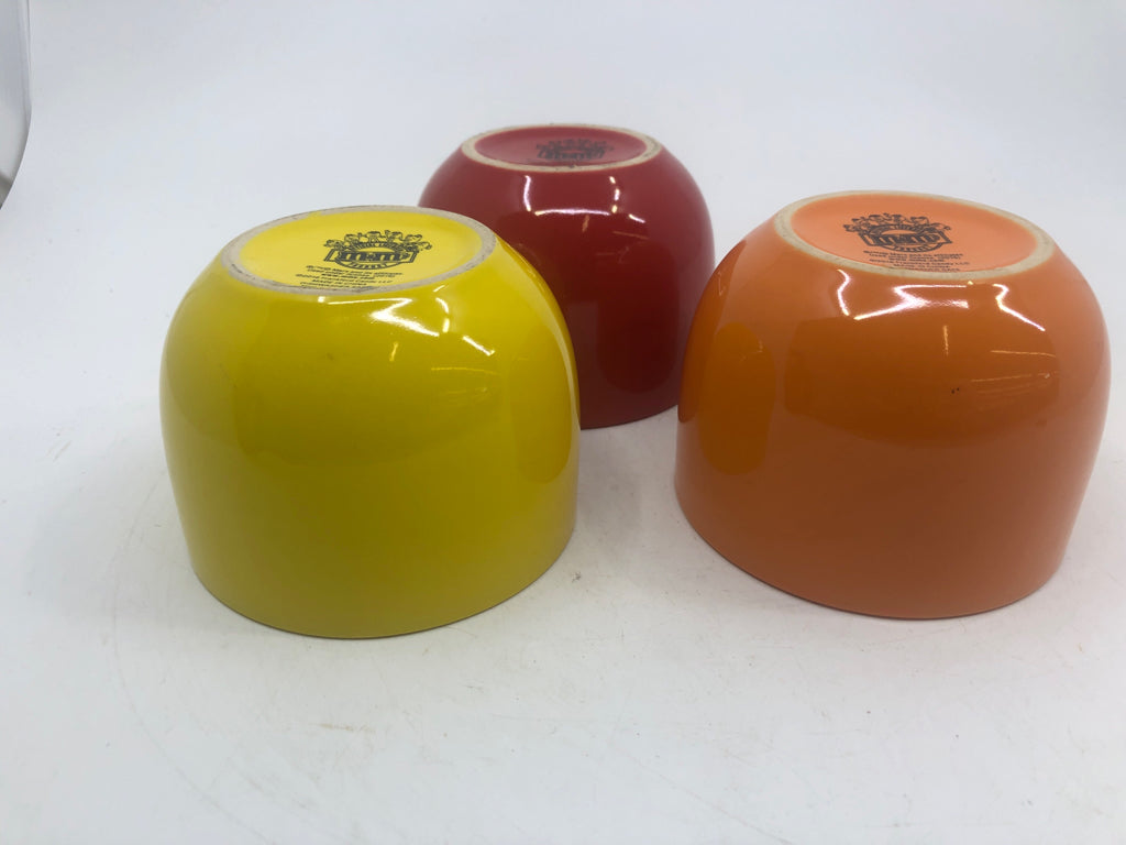 3 M&MS BOWLS- YELLOW, RED, ORANGE.