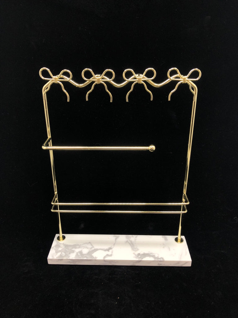 GOLD JEWELRY HOLDER W/MARBLE BASE.