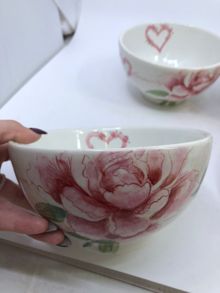 4 PINK FLORAL BOWLS.