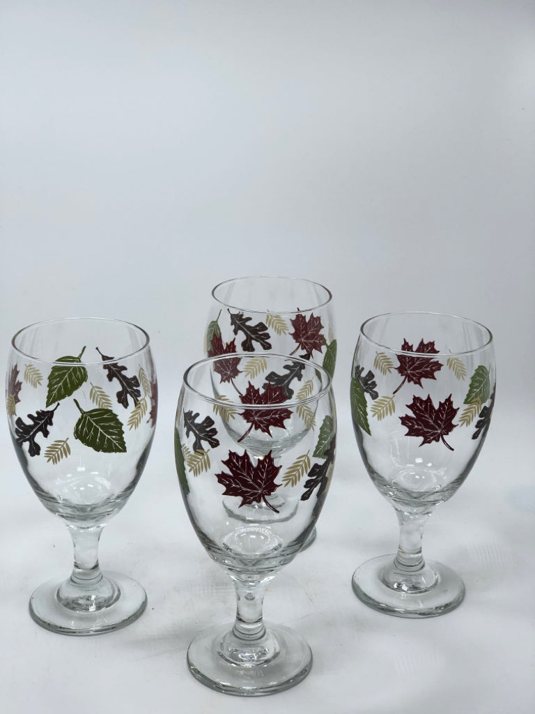 4 FALL LEAF WINE GLASSES.