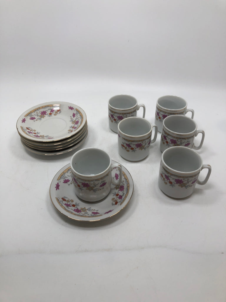 12PC PINK FLORAL MINI CUP/SAUCER SET.