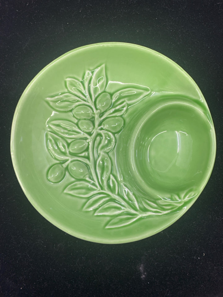 GREEN DIVIDED OLIVE BOWL.