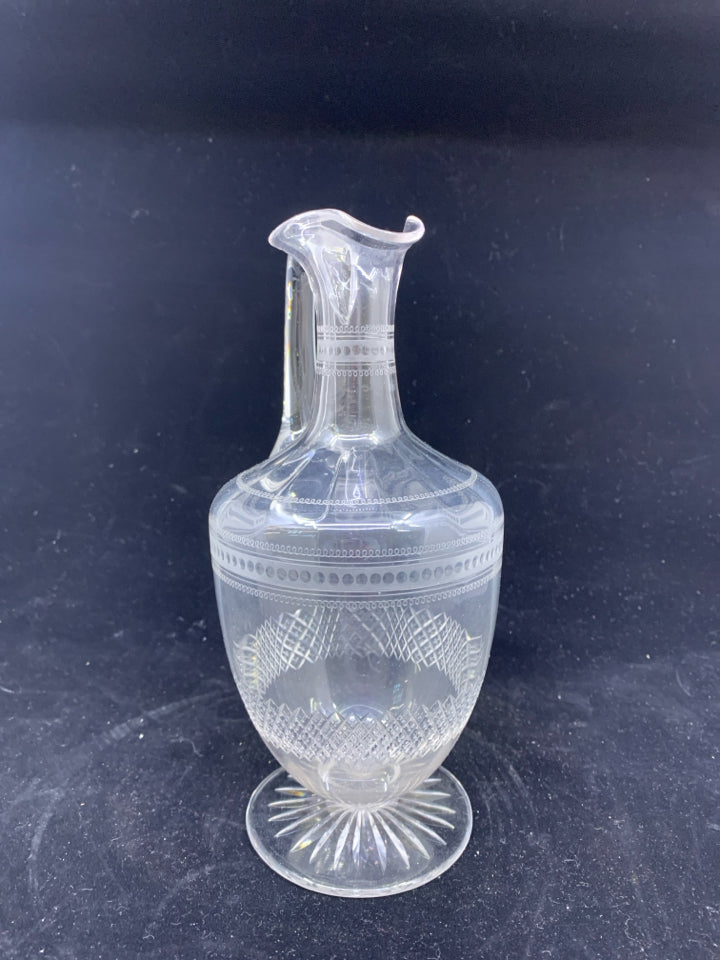 VTG ETCHED GLASS FOOTED JAR- NO STOPPER.
