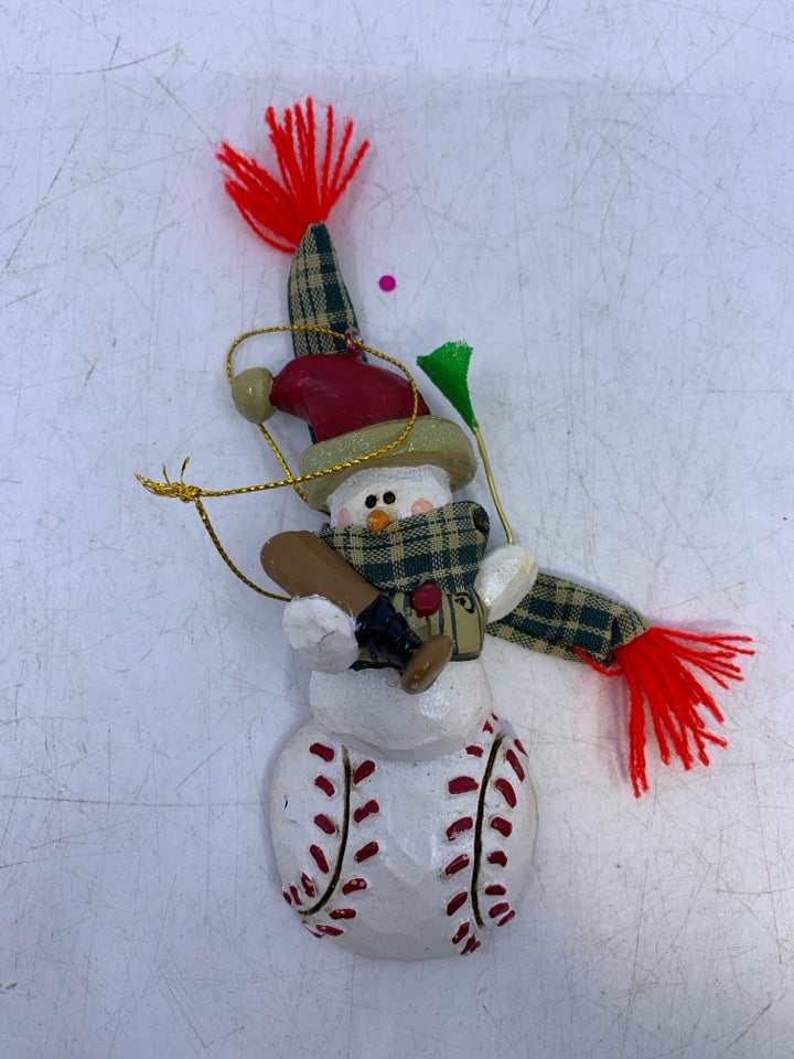 SNOWMAN BASEBALL ORNAMENT