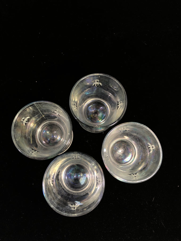 4 BEE PARIS MUSEES EMBOSSED GLASS HIGHBALL TUMBLERS.