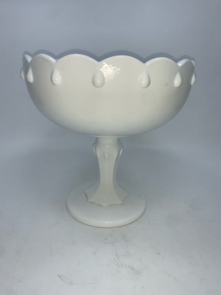 VTG MILK GLASS PEDESTAL BOWL.