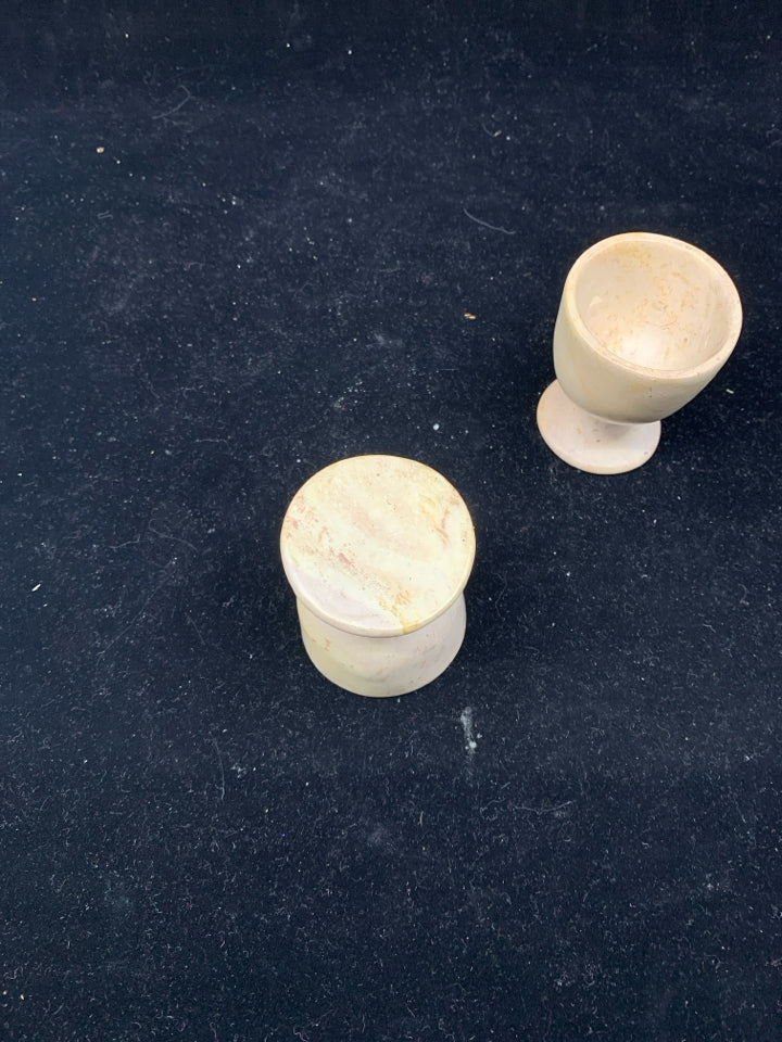 2 MARBLE EGG CUPS.